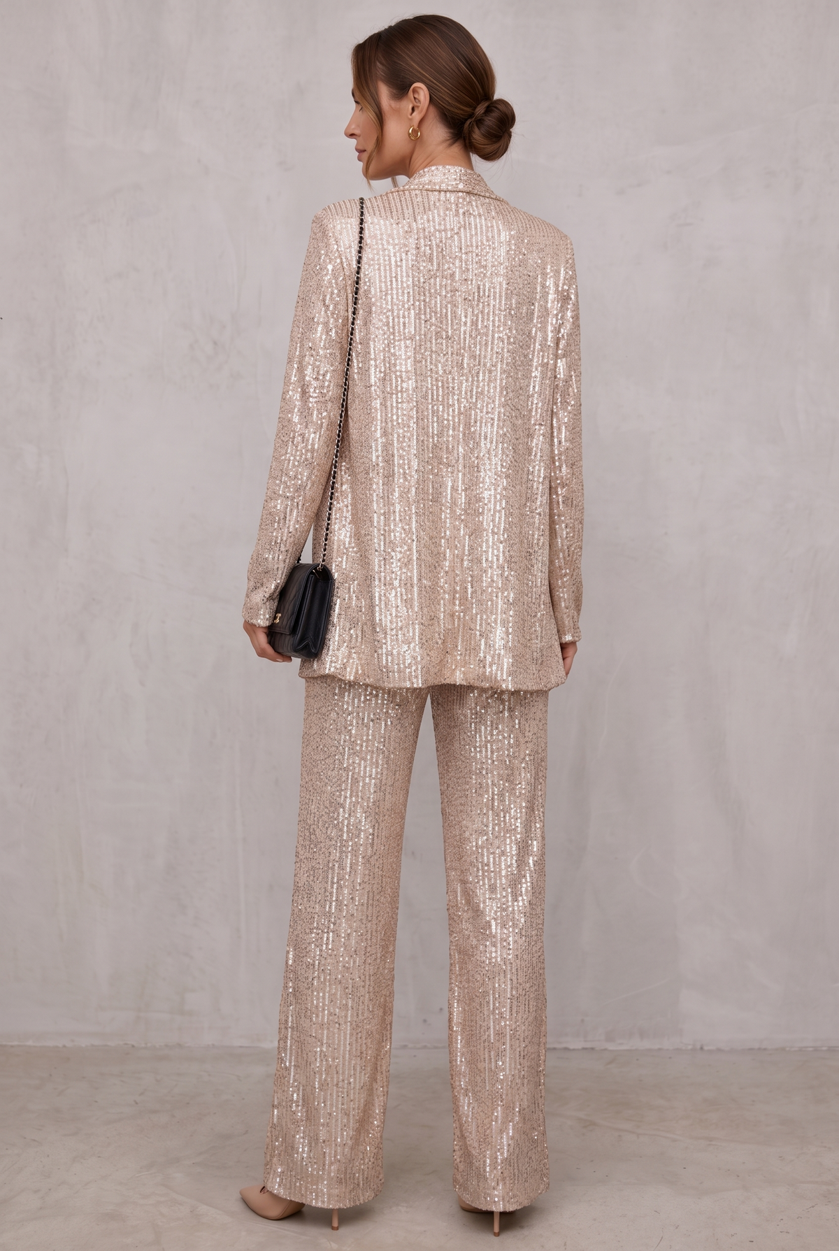 Sequin Two-Piece Set With High-Waisted Pants For Women