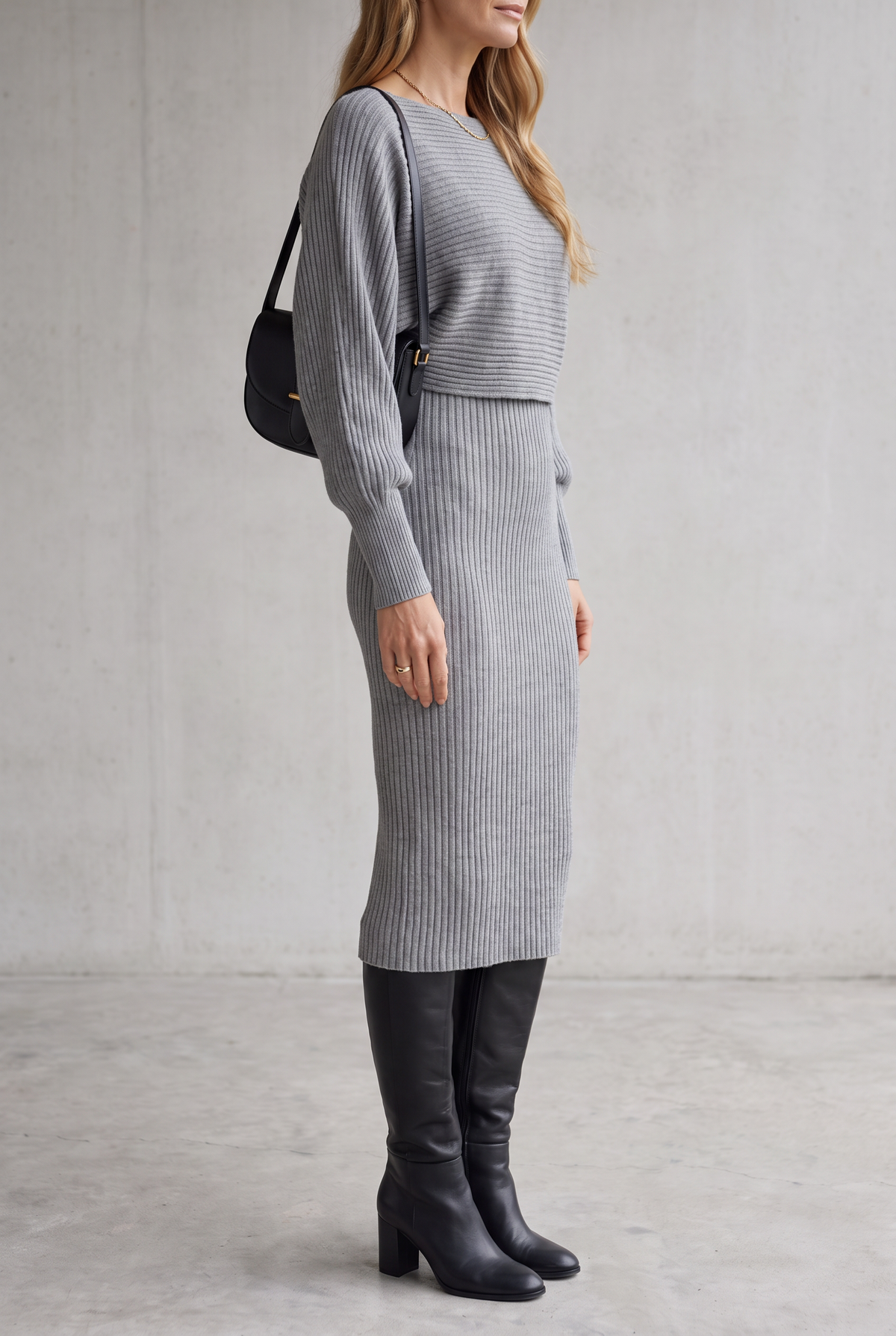 Ribbed Knit Midi Set For Women