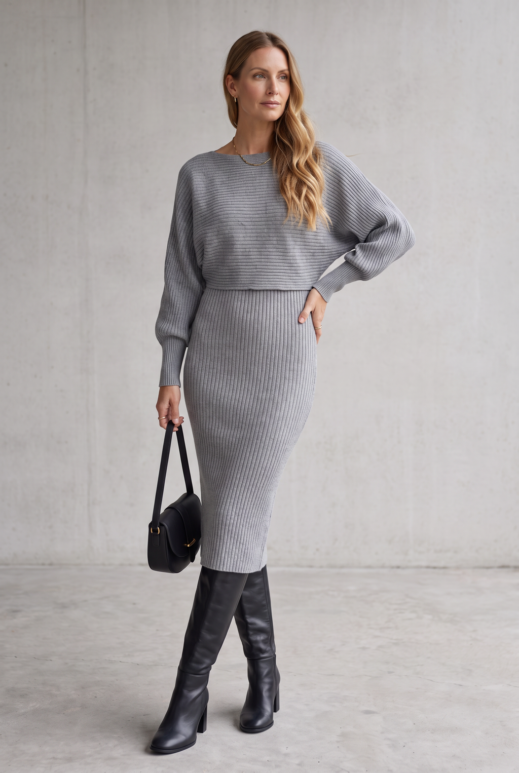 Ribbed Knit Midi Set For Women