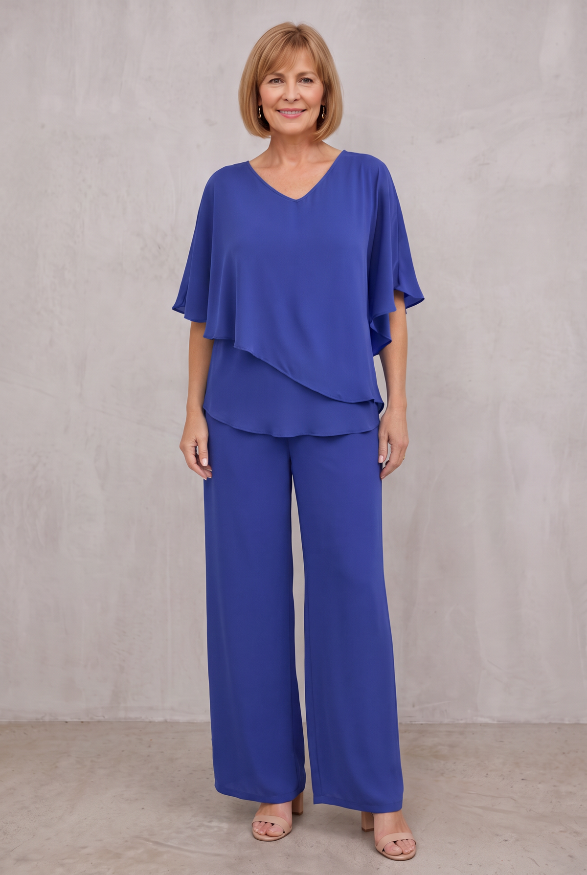 Elegant Two-Piece Chiffon Set For Women - Blue