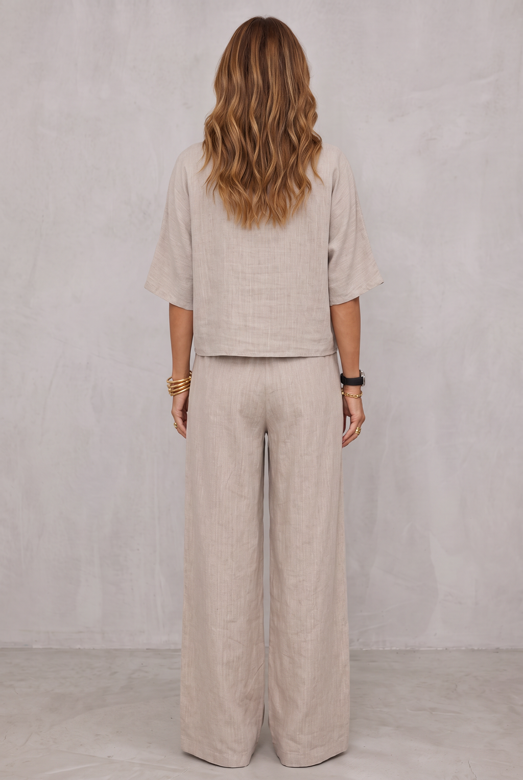 Relaxed Linen Look Wide Leg Pants Set For Women