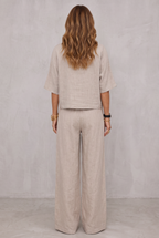 Relaxed Linen Look Wide Leg Pants Set For Women