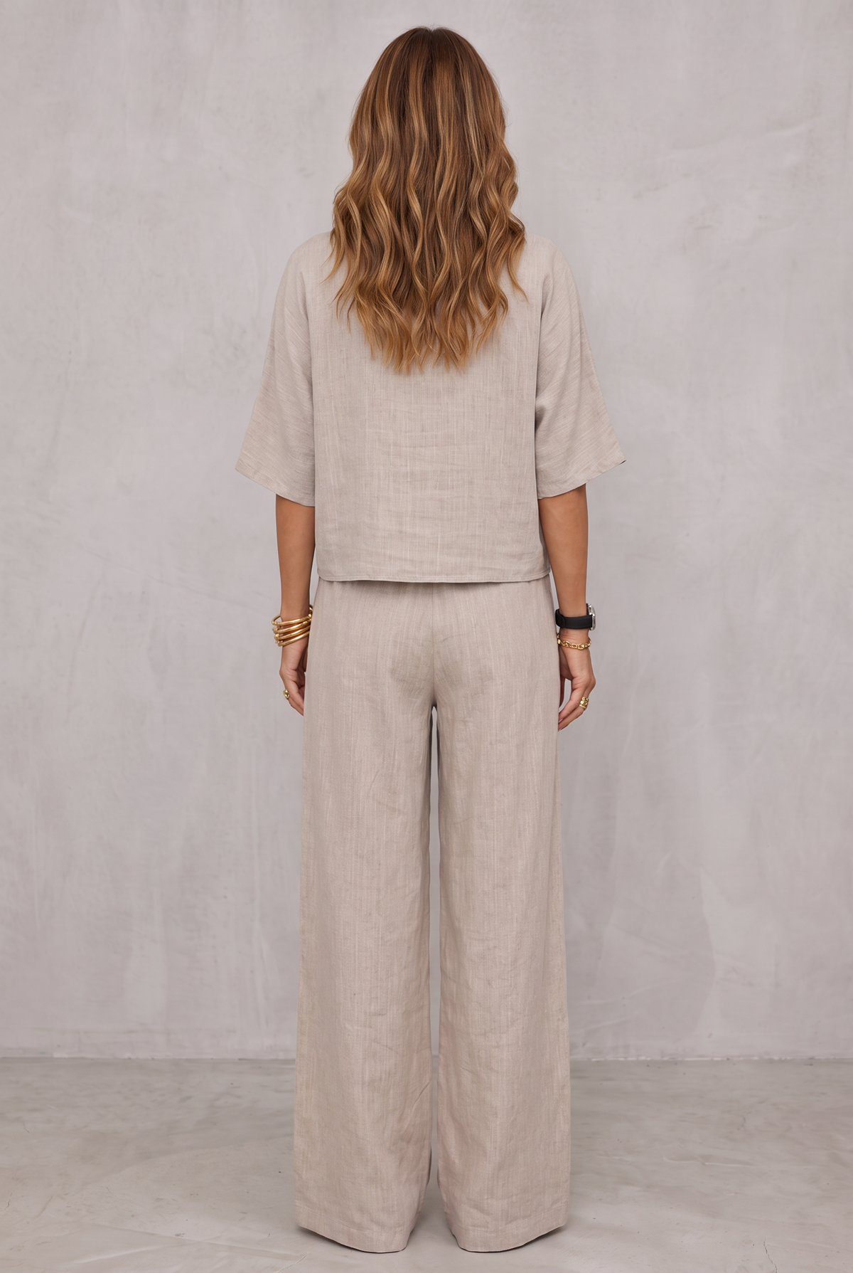 Relaxed Linen Look Wide Leg Pants Set For Women