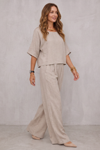 Relaxed Linen Look Wide Leg Pants Set For Women