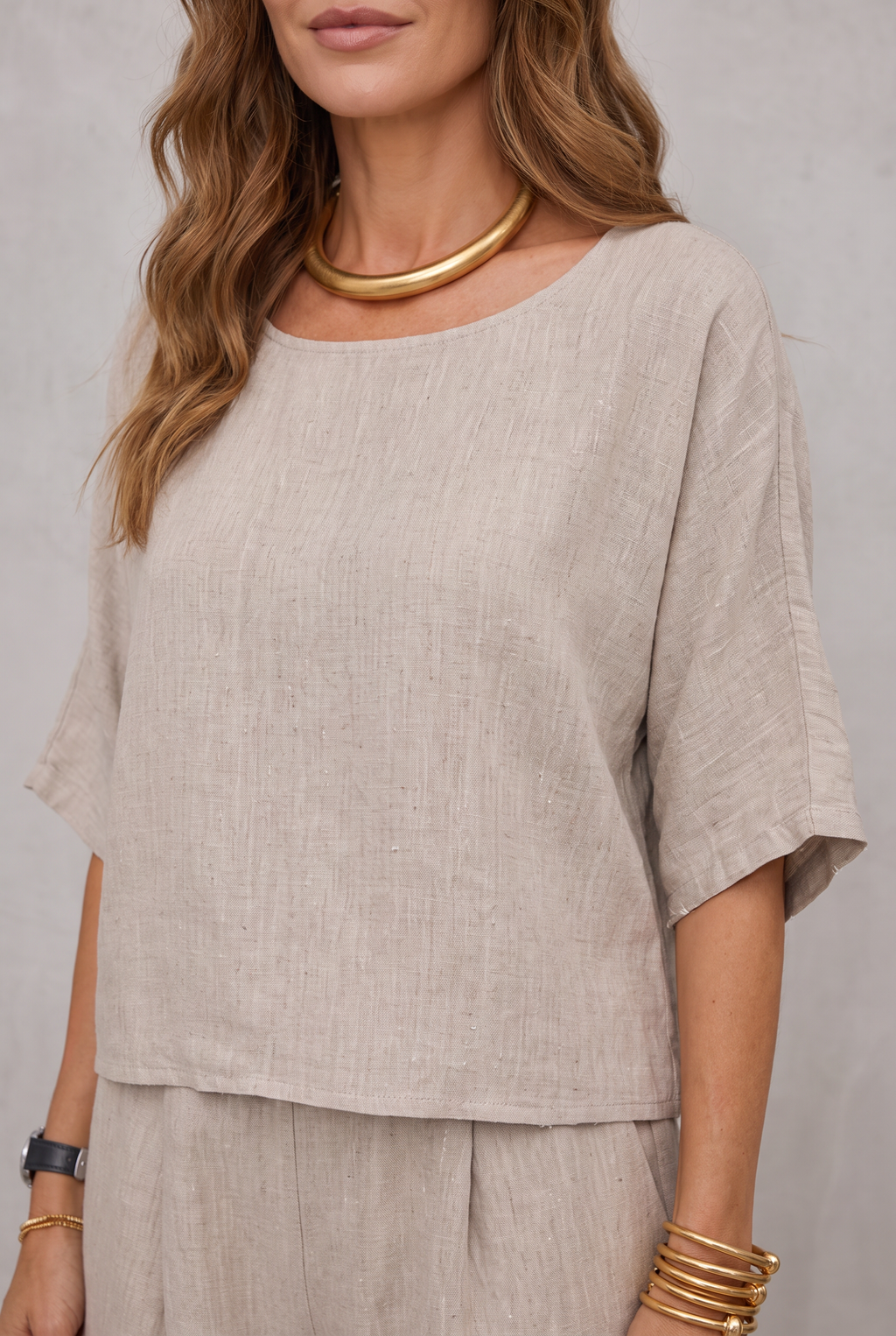 Relaxed Linen Look Wide Leg Pants Set For Women