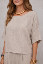 Relaxed Linen Look Wide Leg Pants Set For Women