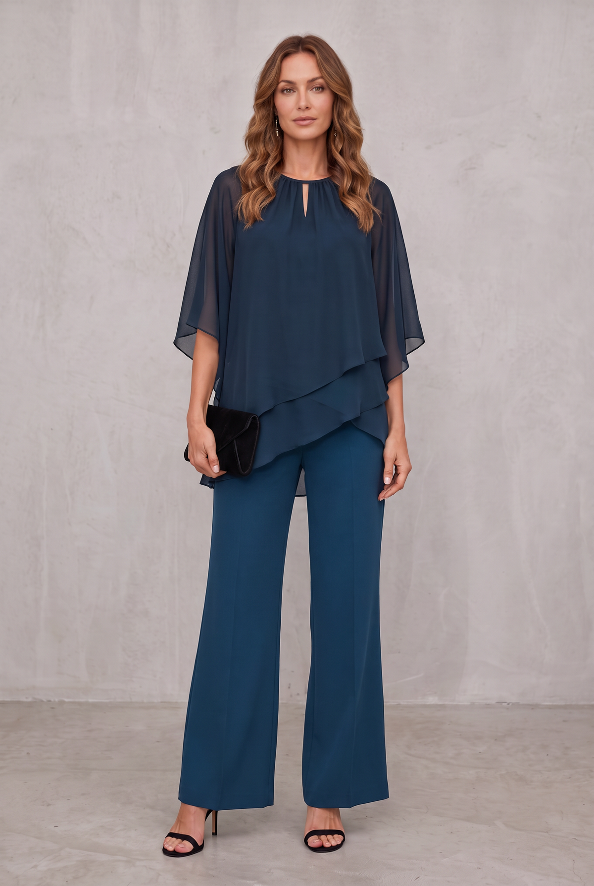 Elegant Layered Two-Piece Set For Women - Blue