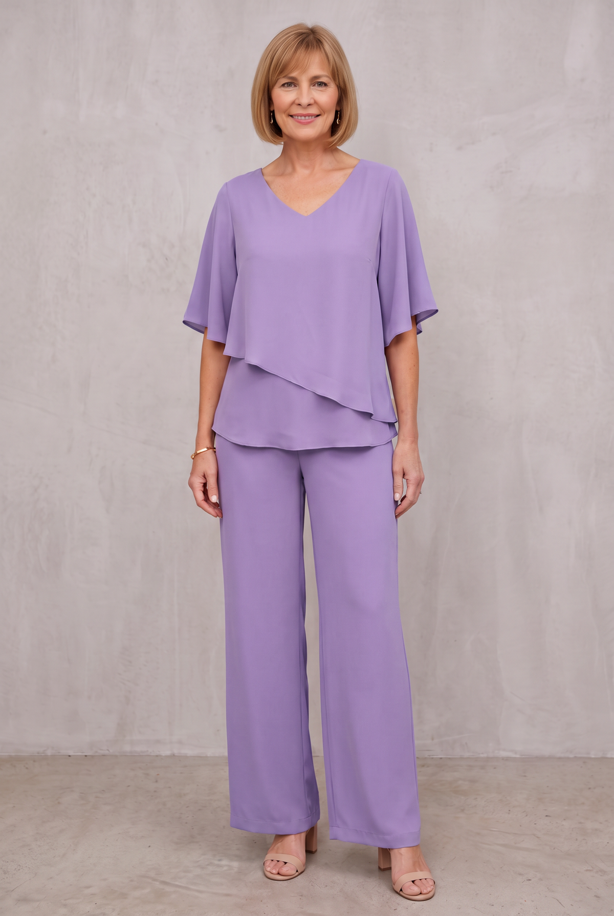 Elegant Two-Piece Chiffon Set For Women - Purple