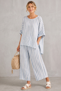 Striped Linen Look Top & Wide Leg Pants Set For Women