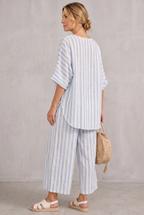 Striped Linen Look Top & Wide Leg Pants Set For Women