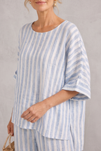 Striped Linen Look Top & Wide Leg Pants Set For Women