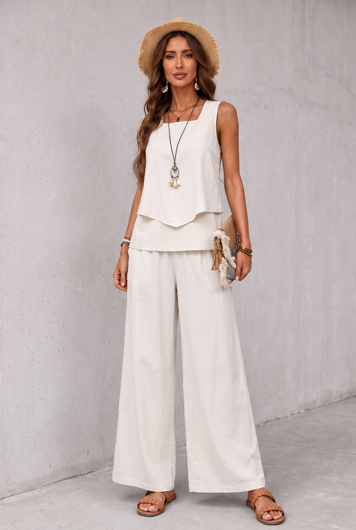 Floral Pant Set - Beige