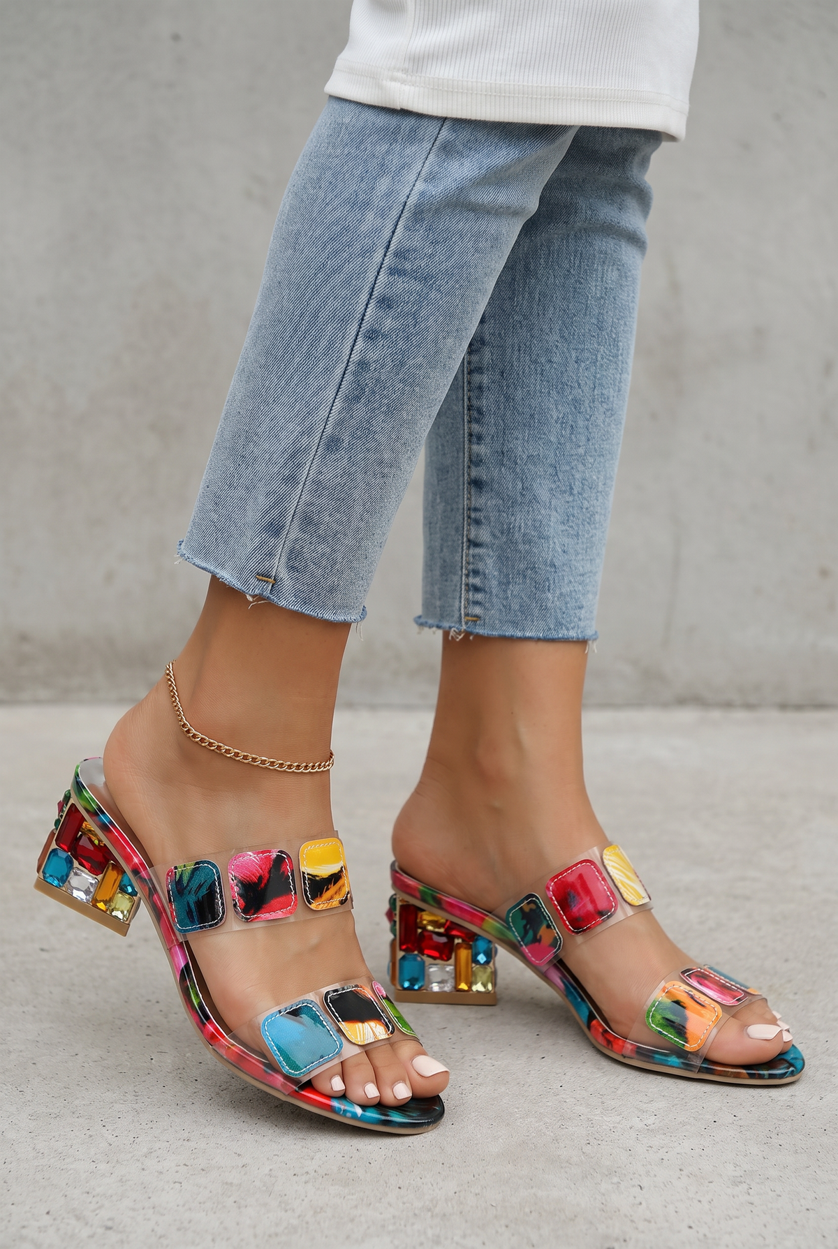 Rhinestone Block Heel Sandals For Women