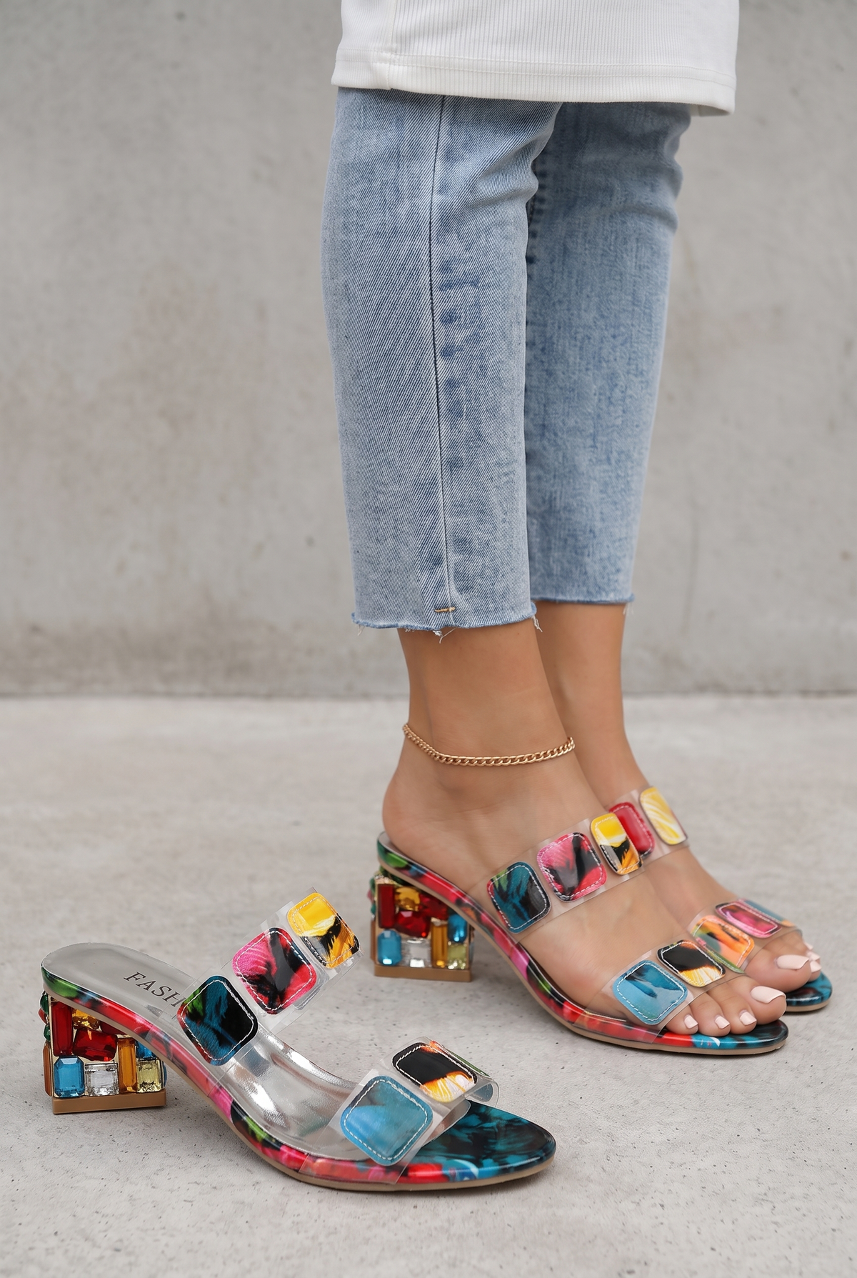 Rhinestone Block Heel Sandals For Women