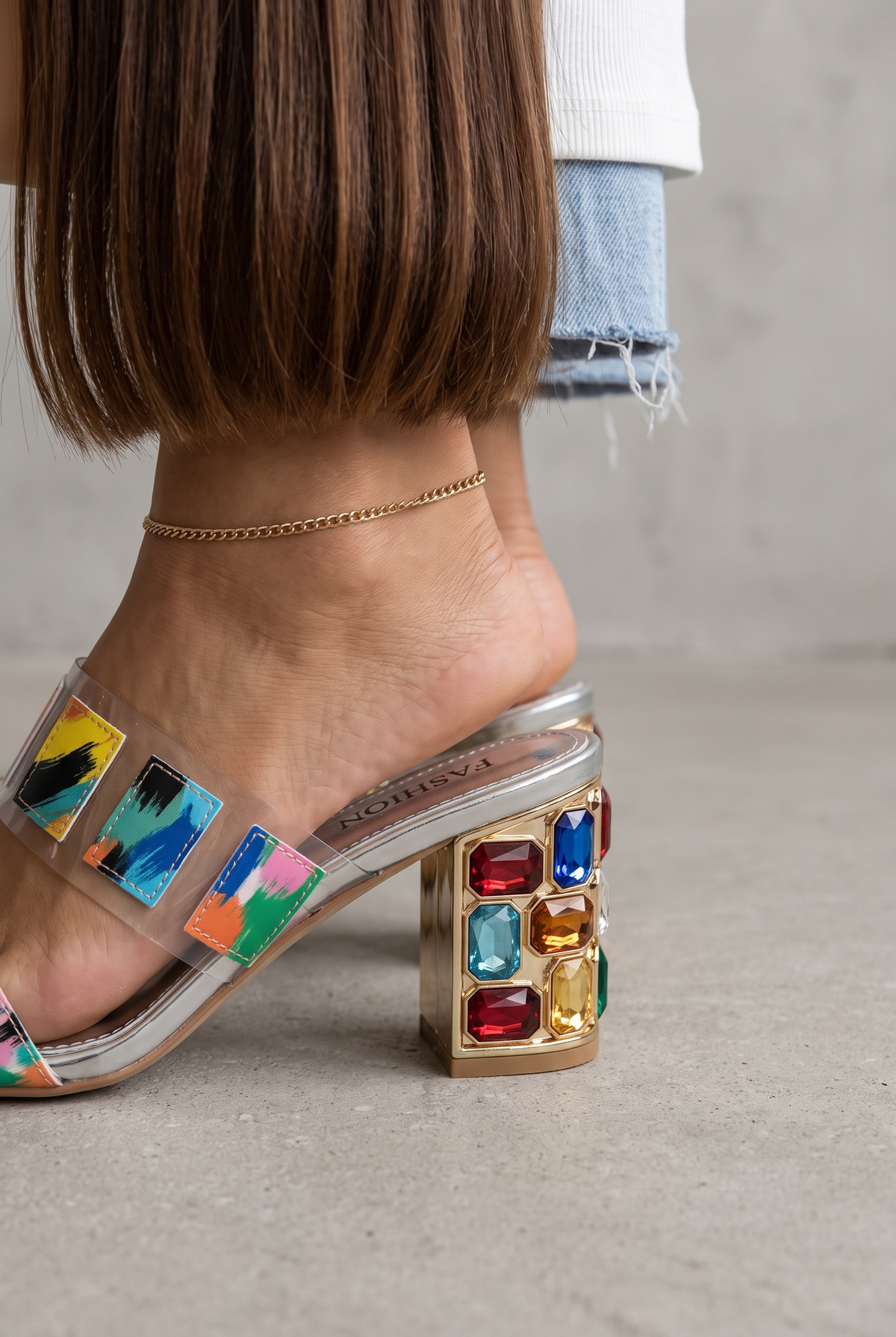 Rhinestone Block Heel Sandals For Women