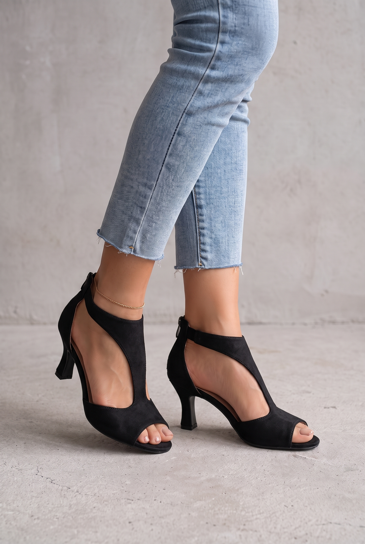 Elegant Open Toe Heels For Women - Black