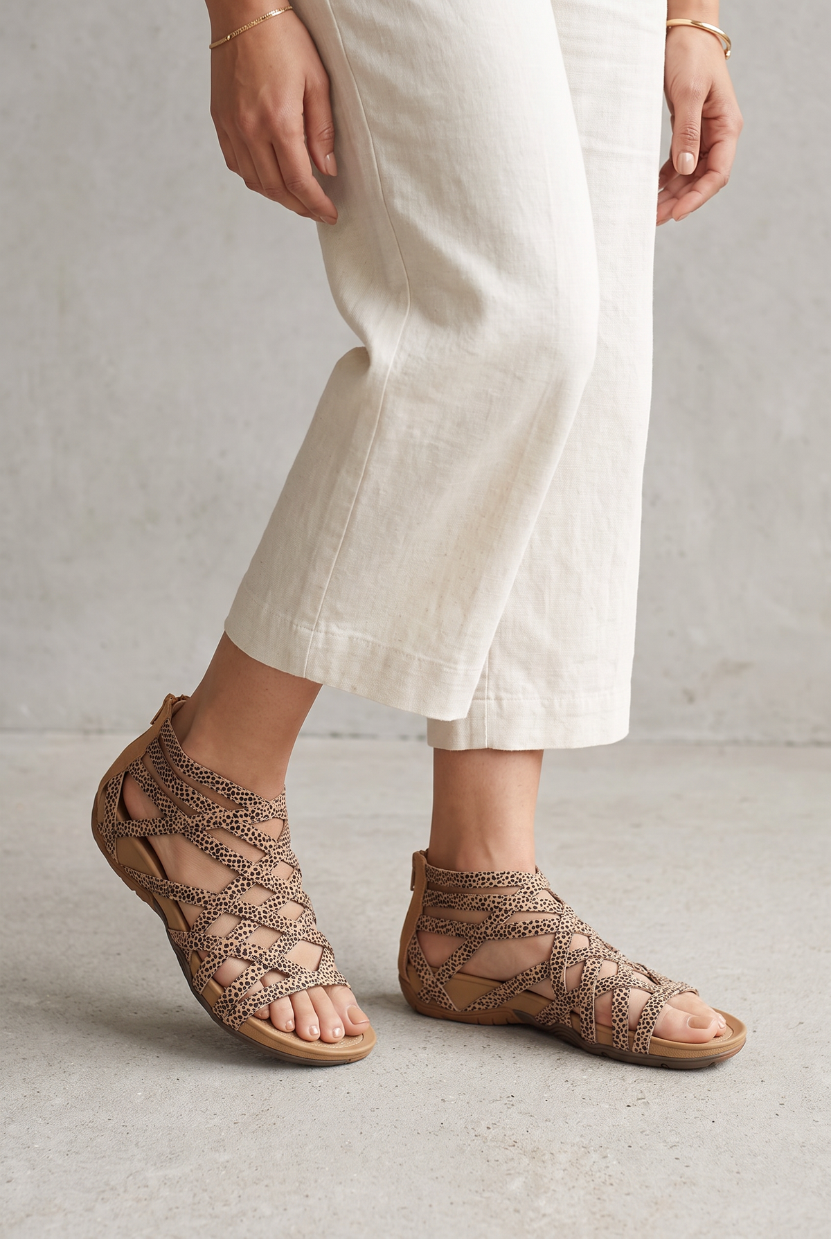 Leopard Strappy Elastic Flat Sandals For Women