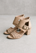 Laser-Cut Block Heel Ankle Strap Sandals For Women
