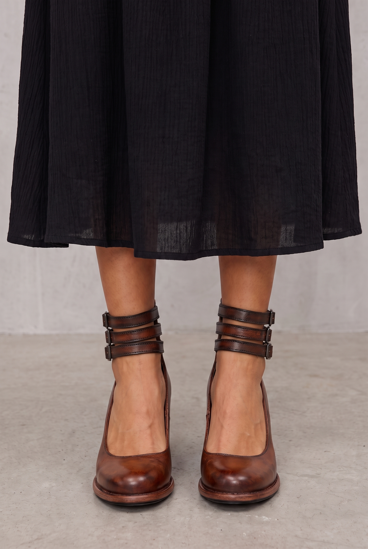 Comfortable Classic Strap Heels - Dark Brown