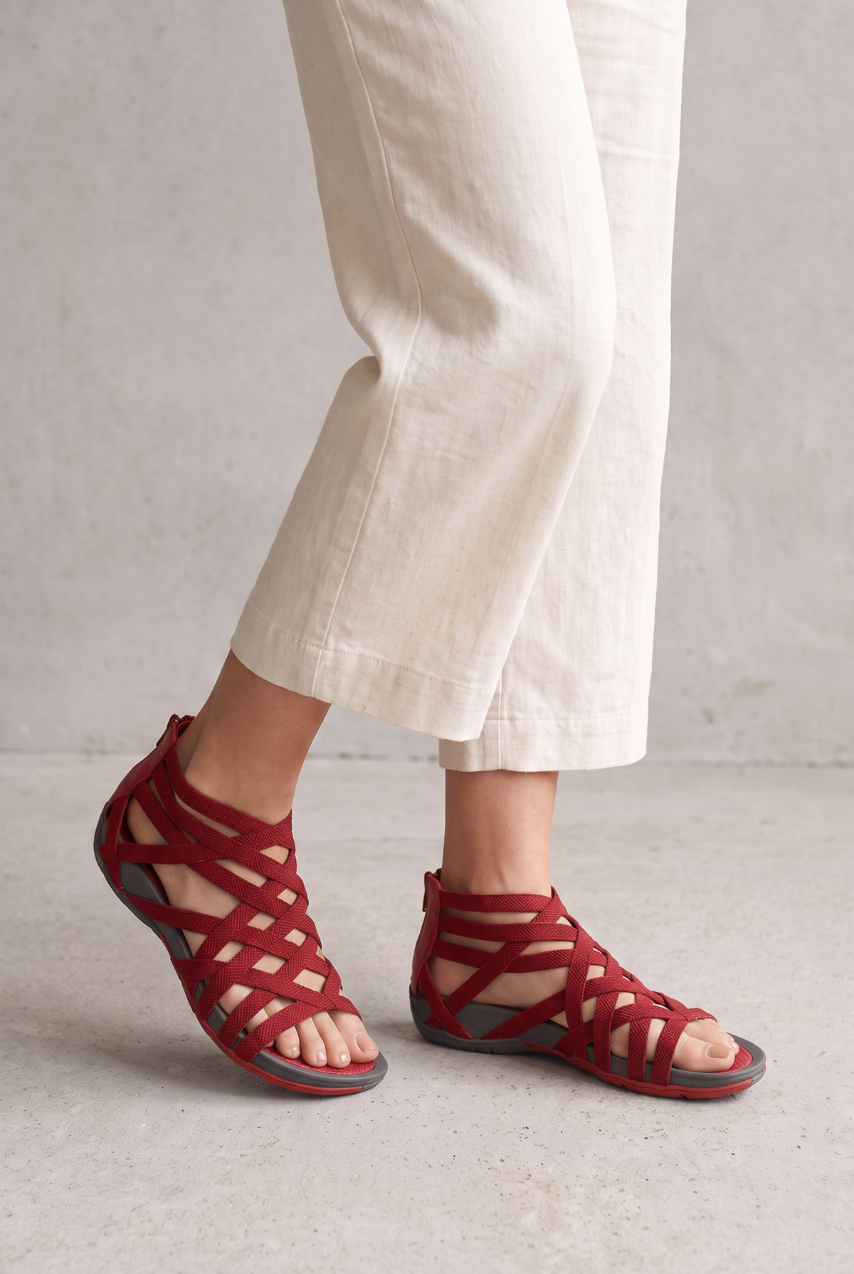 Leopard Strappy Elastic Flat Sandals For Women - Red