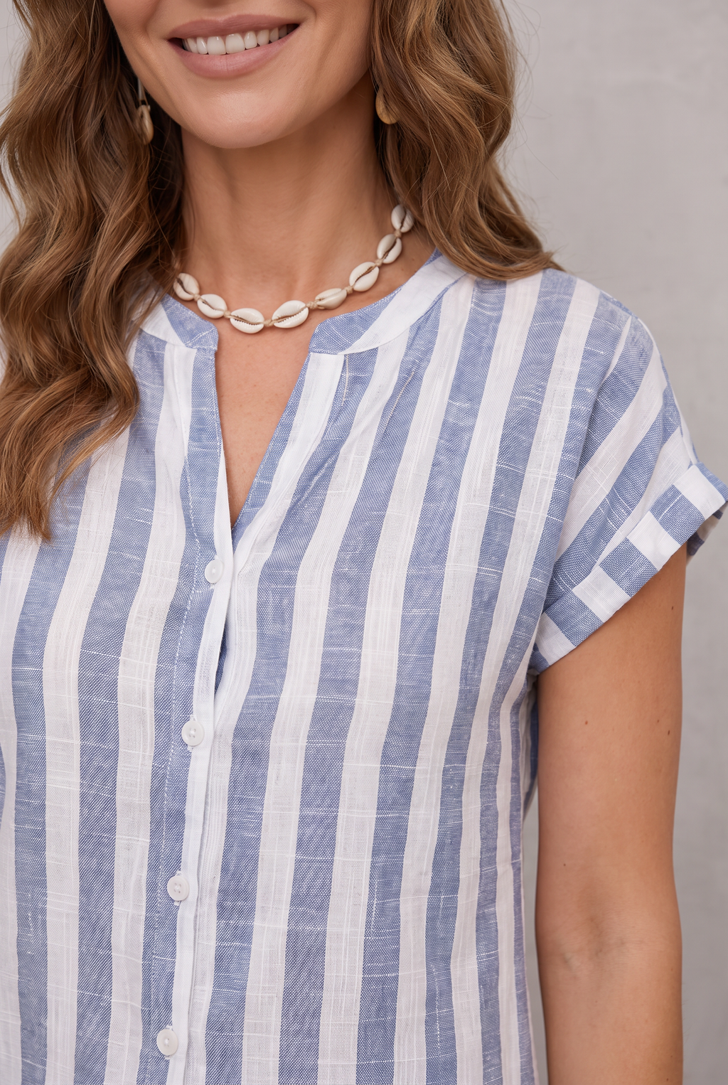 Sandrine Striped Linen Shirt Dress with Buttons