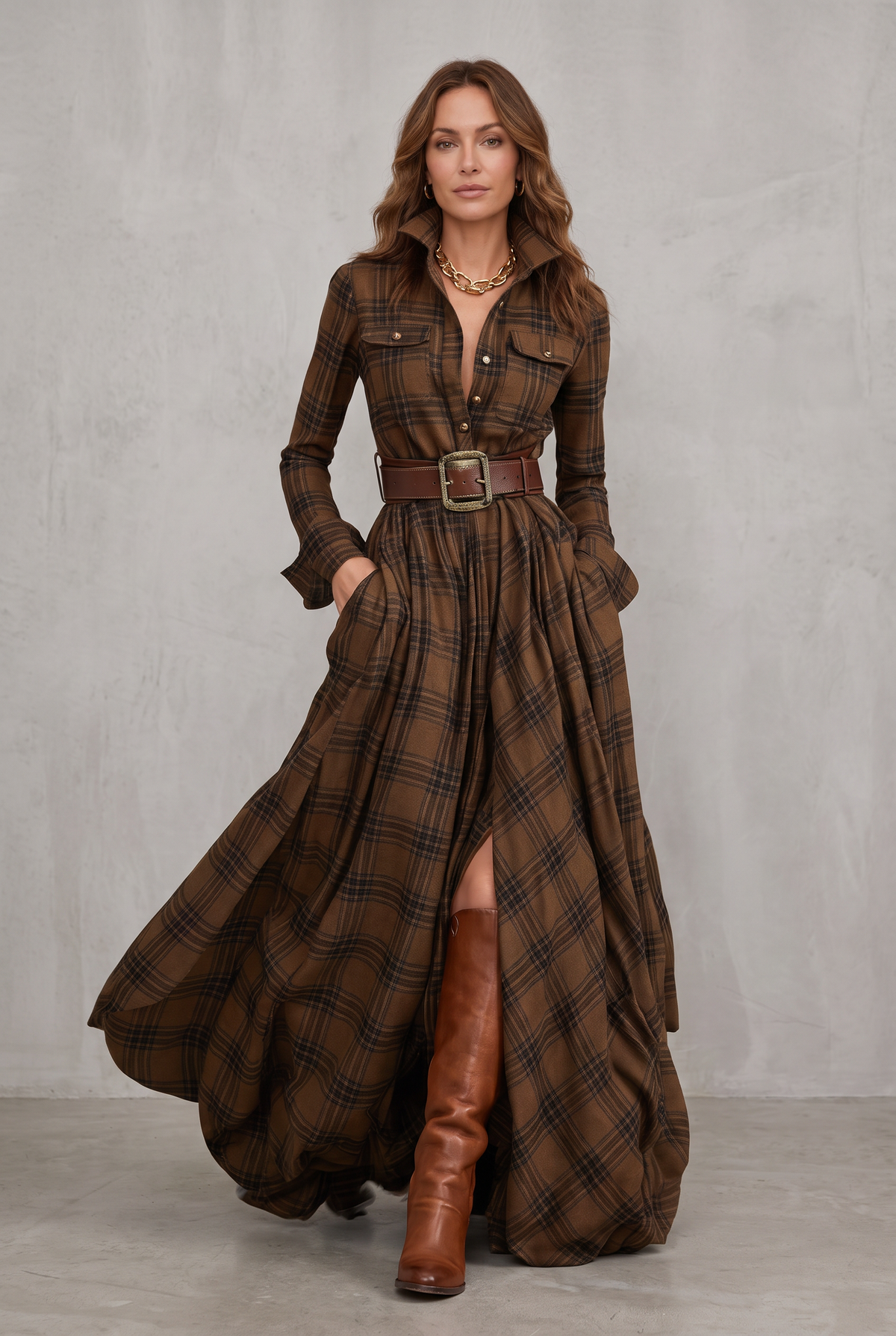 Classic Belted Button-Up Shirt Dress