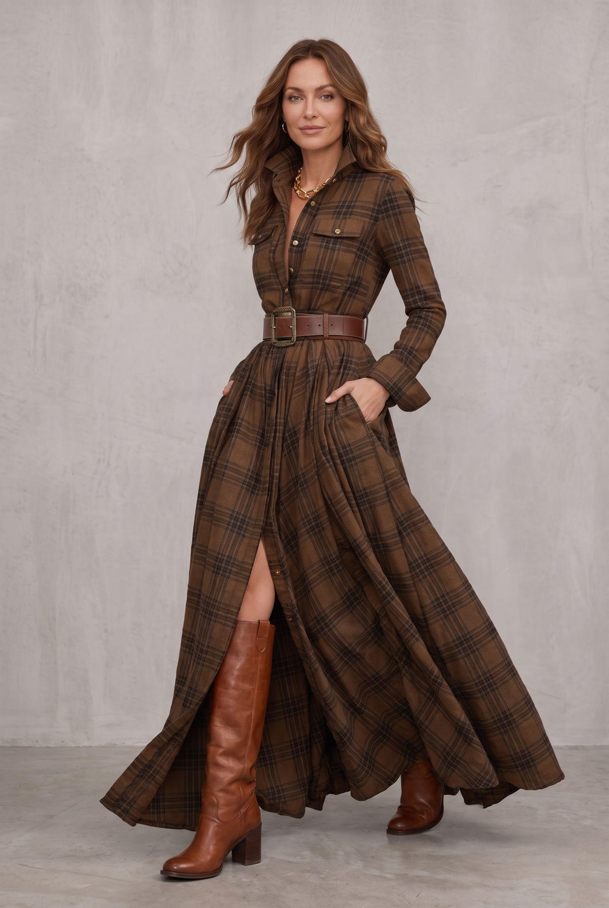 Classic Belted Button-Up Shirt Dress