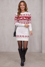Cozy Fair Isle Women's Christmas Sweater Dress for Women with Crew Neck Long Sleeve Reindeer Bodycon Style