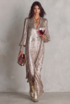 Women's Relaxed Shimmer Maxi Dress for Holiday Parties and Weddings