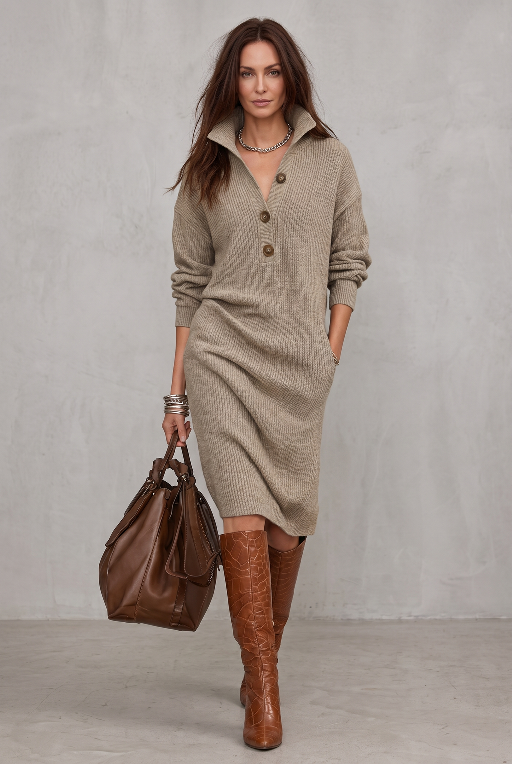 Elegant winter dress with buttons