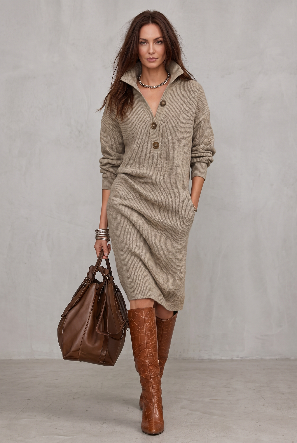Elegant winter dress with buttons