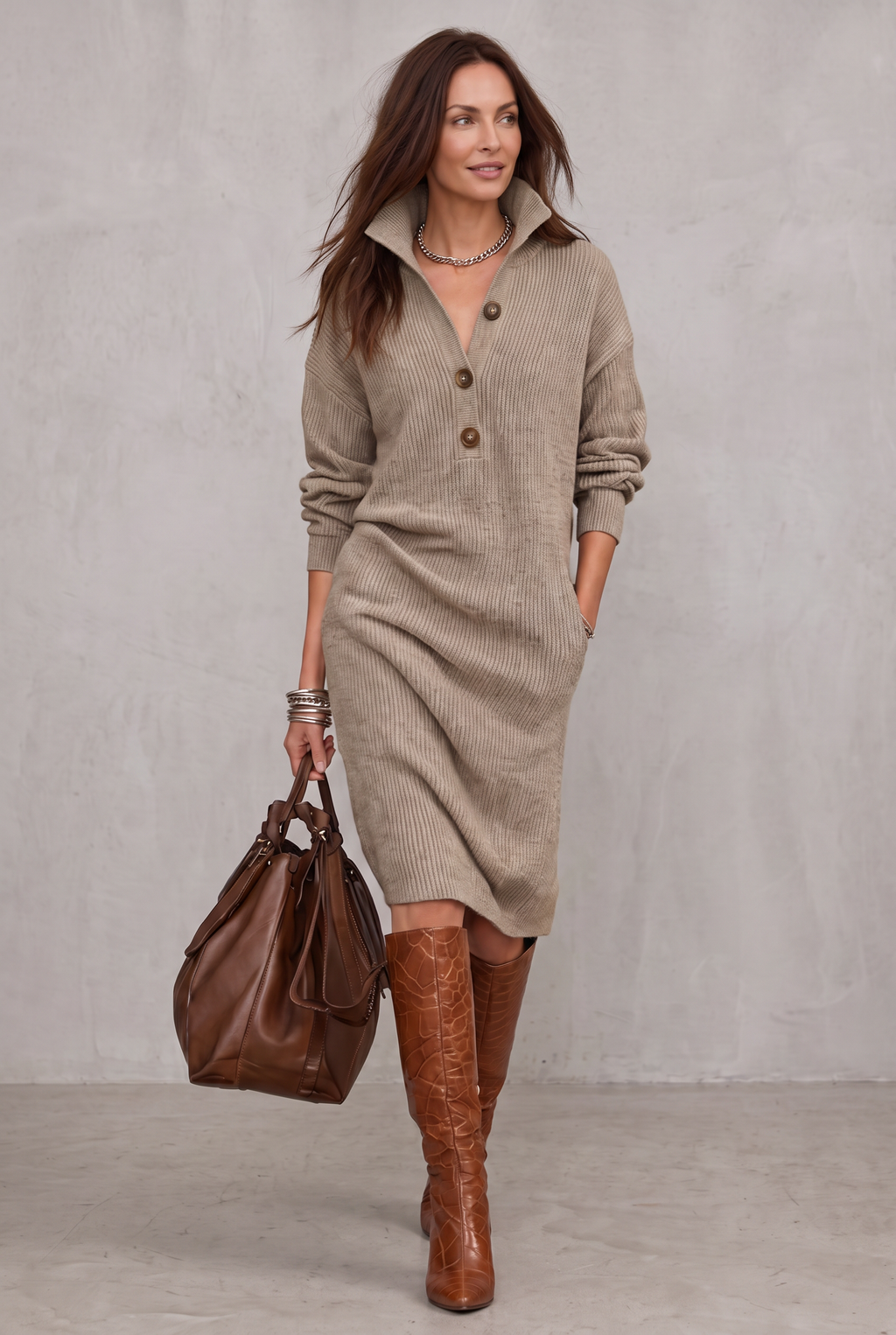 Elegant winter dress with buttons