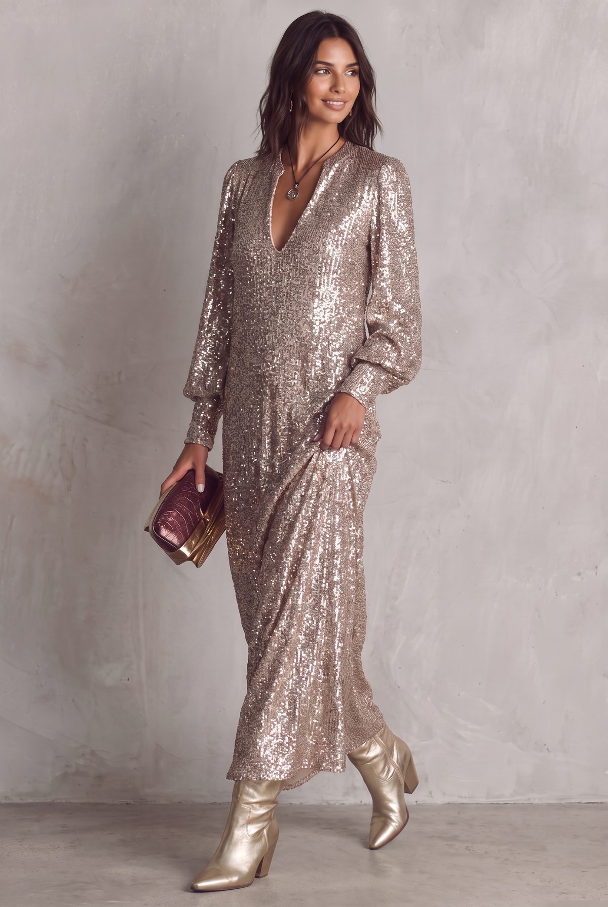 Women's Relaxed Shimmer Maxi Dress for Holiday Parties and Weddings