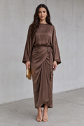 Satin Batwing Sleeve Maxi Dress