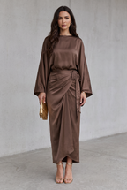 Satin Batwing Sleeve Maxi Dress