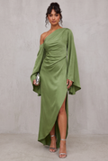 Yenny Asymmetrical Hem Satin Maxi Dress