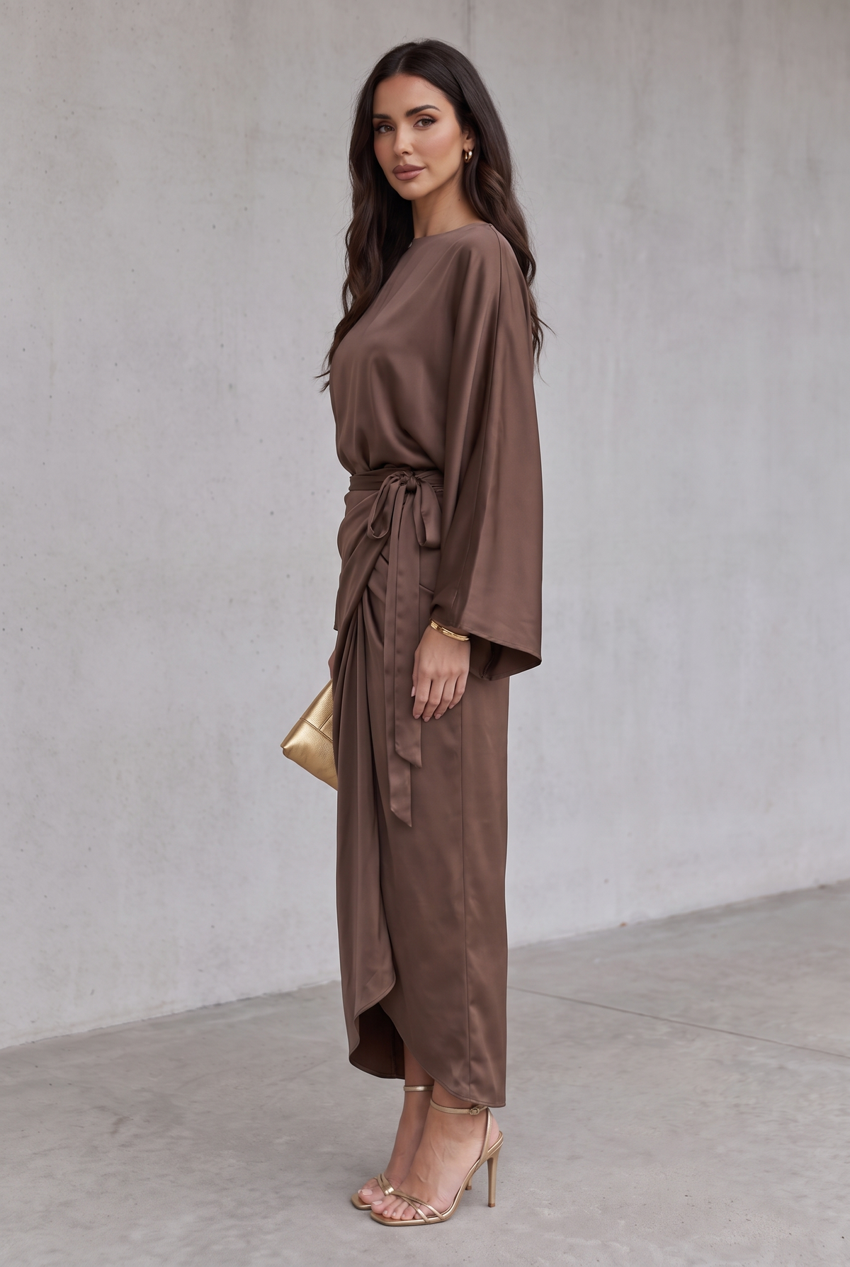 Satin Batwing Sleeve Maxi Dress