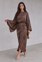 Satin Batwing Sleeve Maxi Dress