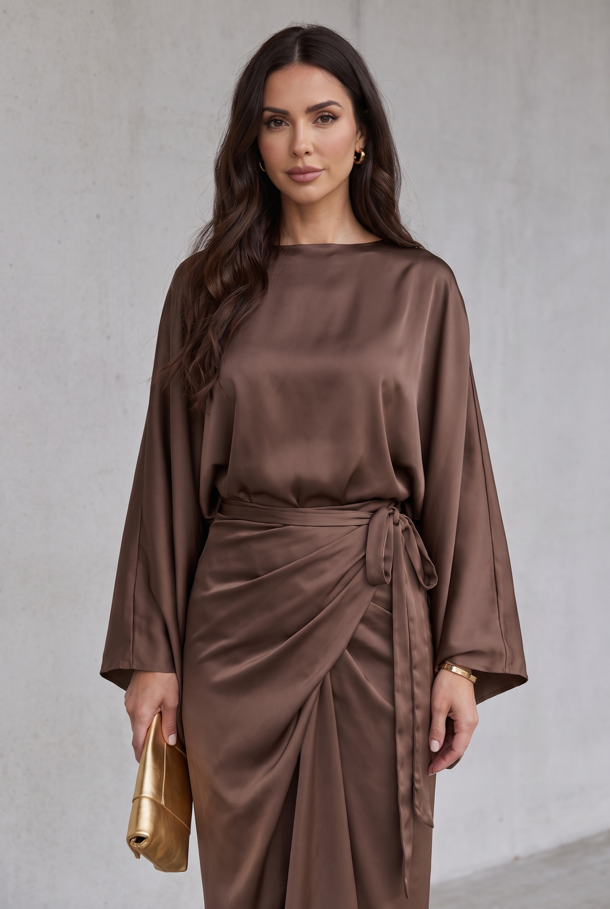 Satin Batwing Sleeve Maxi Dress