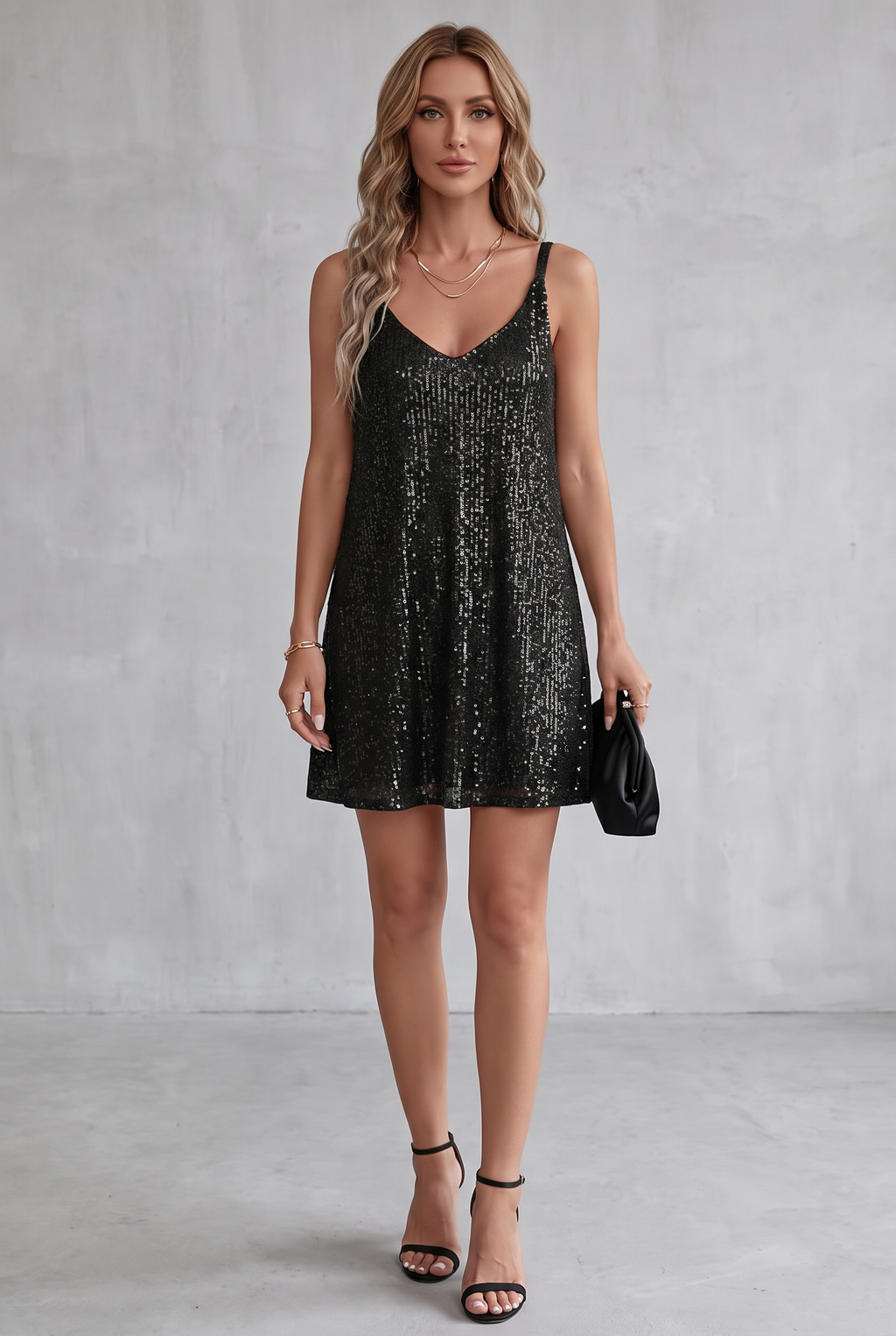 Elegant Black Tie Dress for Women with V-Neckline Cocktail Party Mini Style