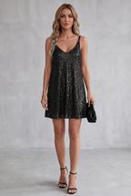 Elegant Black Tie Dress for Women with V-Neckline Cocktail Party Mini Style