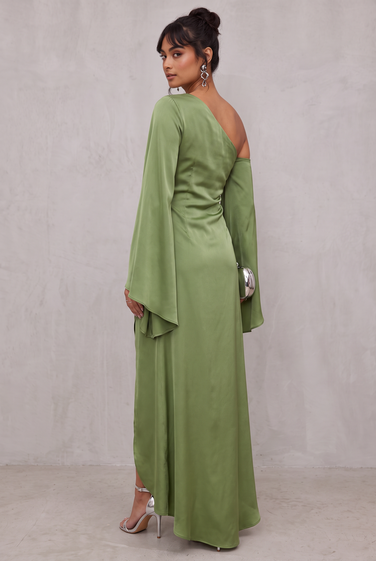 Yenny Asymmetrical Hem Satin Maxi Dress