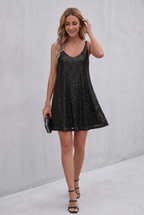 Elegant Black Tie Dress for Women with V-Neckline Cocktail Party Mini Style