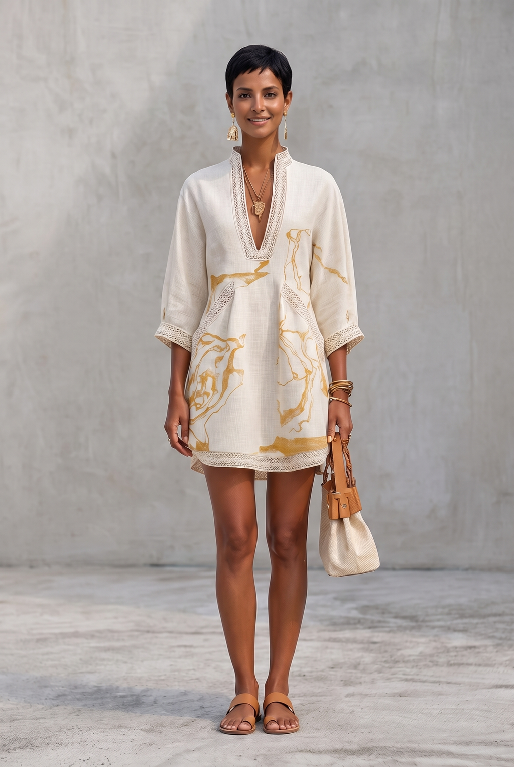 Artistic V-Neck Mini Dress