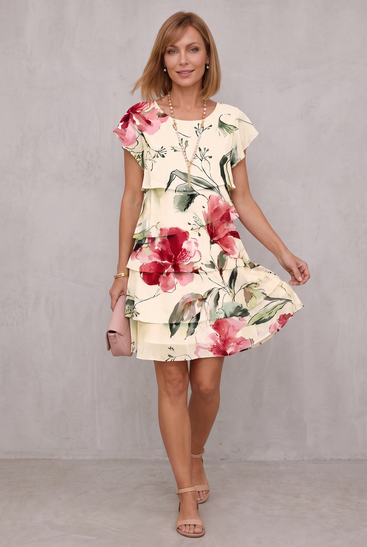 Floral Tiered Chiffon Dress