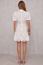White Lace Mock-Neck Midi Dress For Women