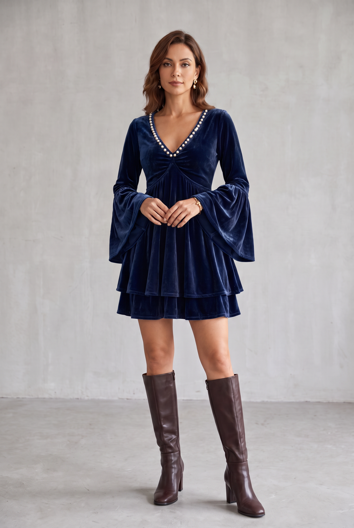 Velvet Christmas Party Dress For Women - Blue