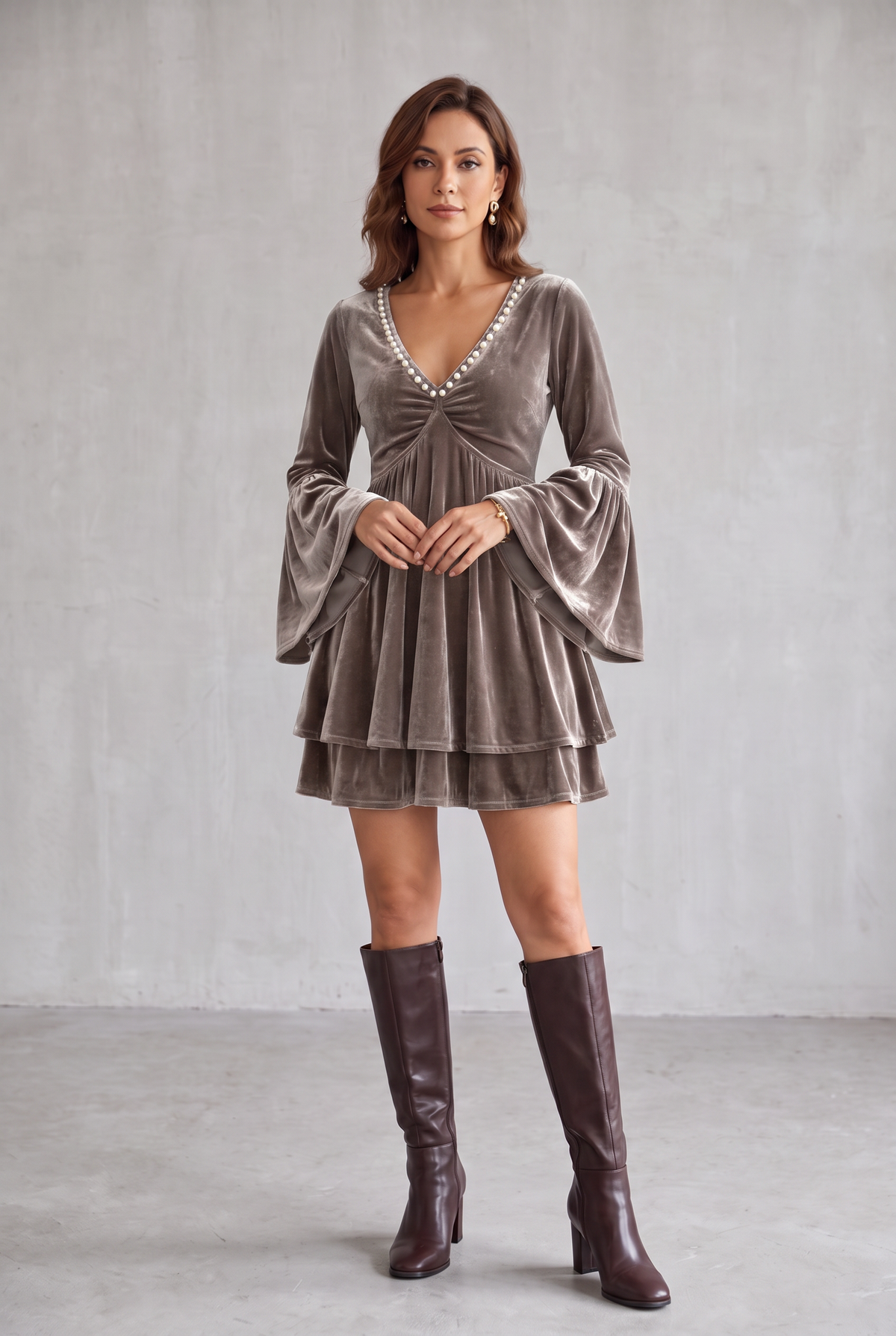 Velvet Christmas Party Dress For Women - Gray