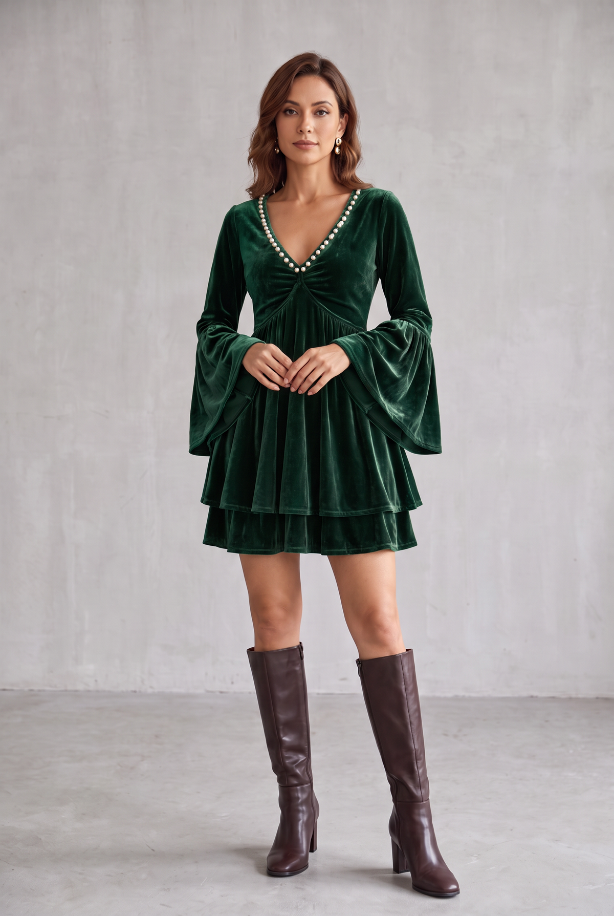 Velvet Christmas Party Dress For Women - Green