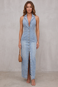 Lacey - Mid Wash Denim Maxi Dress